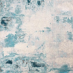 Contemporary Pop Cream/Blue 8 ft. Square Modern Abstract Vintage Area Rug