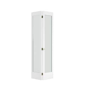 24 in. x 80 in. x 1-3/8 in. Frosted Glass 1-Lite Shaker Primed Solid Core Wood White Bi-Fold Door with Hardware Included