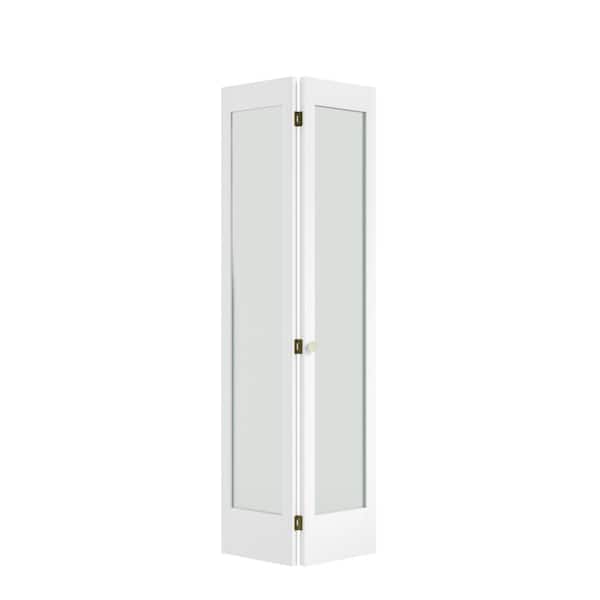 eightdoors 24 in. x 80 in. x 1-3/8 in. Frosted Glass 1-Lite Shaker Primed Solid Core Wood White Bi-Fold Door with Hardware Included
