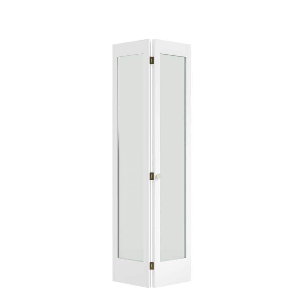 30 in. x 80 in. x 1-3/8 in. Frosted Glass 1-Lite Shaker Prime Solid Core Wood White Bi-Fold Door with Hardware Included price history on PriceWatchPro