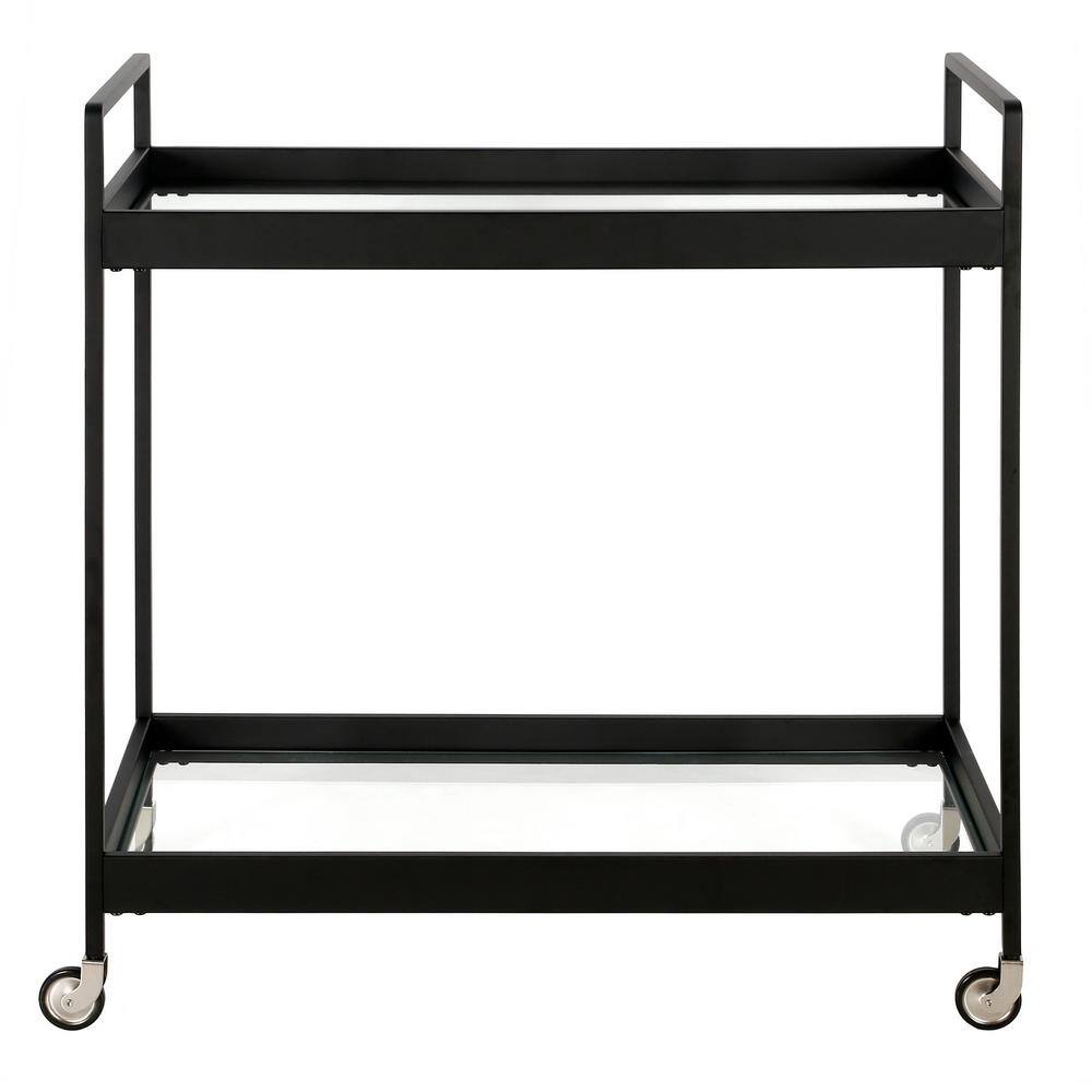 Evelyn & Zoe Contemporary Blackened Bronze Bar Cart with Tempered Glass Shelves