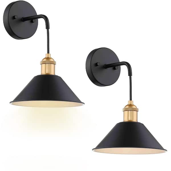 8.8 in. 1-Light Dimmable Wireless Vintage Black LED Wall Lamp Battery Operated Wall Sconce Remote for Bedroom (2-Pack)
