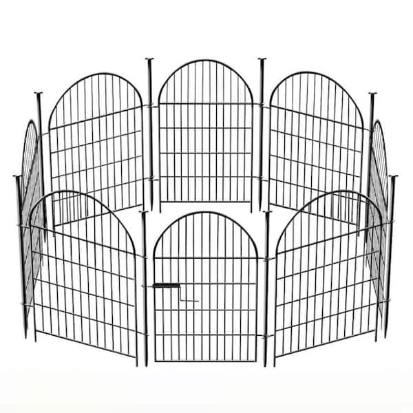 Unbranded 40 in. Metal Outdoor Tall Garden Fence with Gate-o Dig Animal Barrier Garden Fencing in Black (8 Panel)