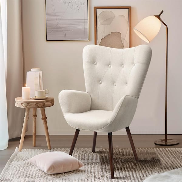 Homy Casa Kas Beige Fabric Upholstered Tufted Armrest Wingback Arm Chair