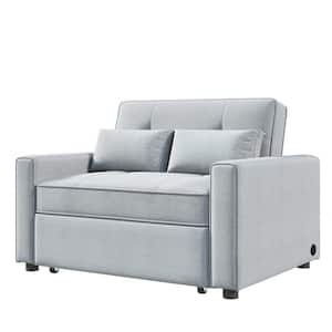 48 in. W Gray Linen Twin Modern Convertible Sleeper Sofa Bed with USB Port and 2-Pillows