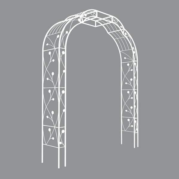 98.5 in. x 74.4 in. Galvanized Powder-Coated Metal Garden Arch Arbor for Outdoor Climbing Plants Support in White