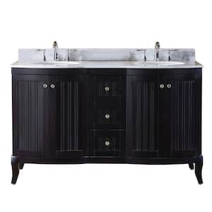Khaleesi 60 in. W Double Bath Vanity in Espresso with Marble Vanity Top and Round Basin with Faucet