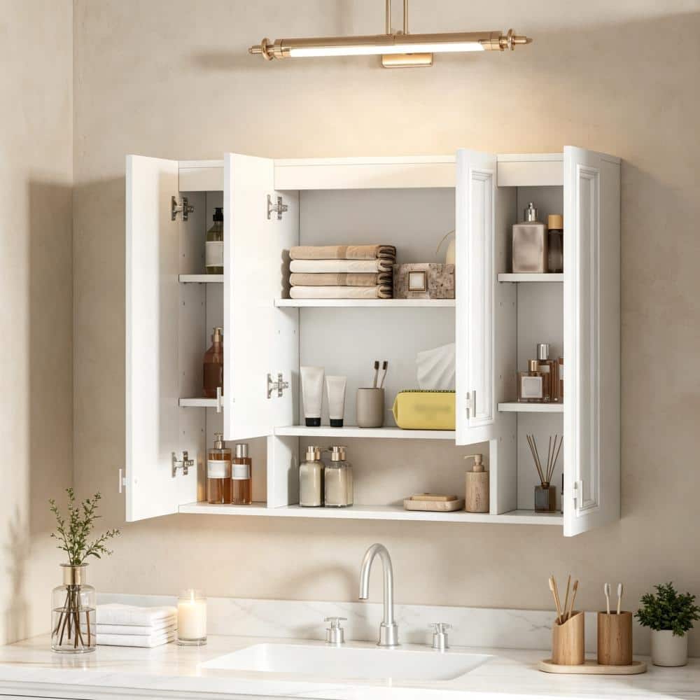 Wall-Mounted Bathroom Medicine Cabinet with 5 Adjustable Shelves and Soft-Closing Hinges in White price history on PriceWatchPro
