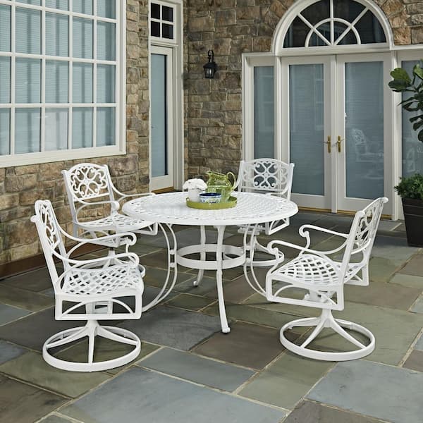 Sanibel 48 in. Swivel White 5-Piece Cast Aluminum Round Outdoor Dining Set