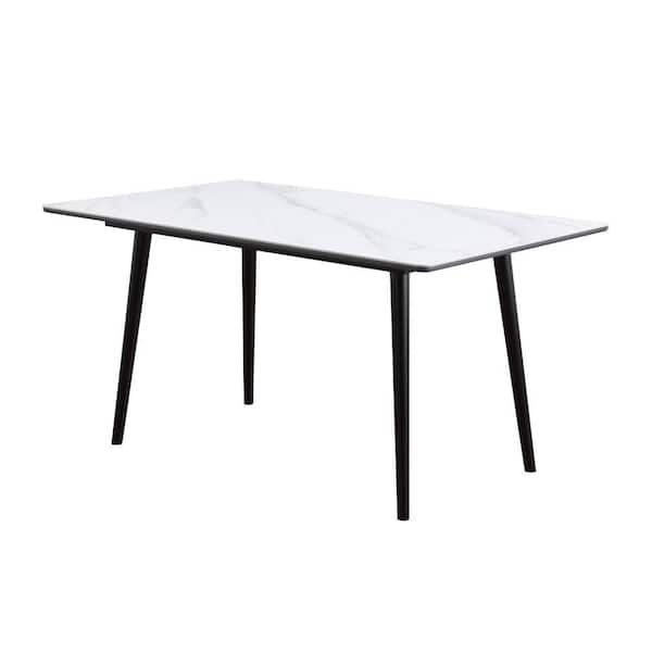 Aikya White Stone Rectangle 35 in. 4 Legs Base Dining Table Seats 4