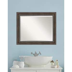 Rustic Pine 33.5 in. x 27.5 in. Beveled Rectangle Wood Framed Bathroom Wall Mirror in Brown