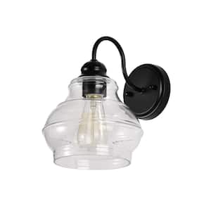 Abigail 1-Light Matte Black Indoor Wall Sconce with Clear Glass Shade