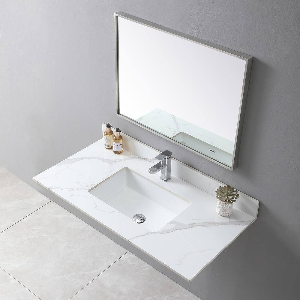 43 in. White Engineered Stone Composite Vanity Top with Rectangular Single Sink