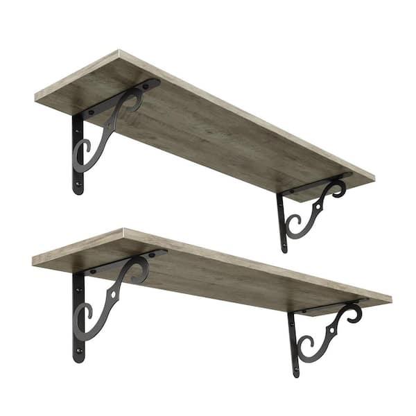 Unbranded 31.5 in. W x 7.87 in. D Gray Decorative Wall Shelf with Brackets, Set of 2