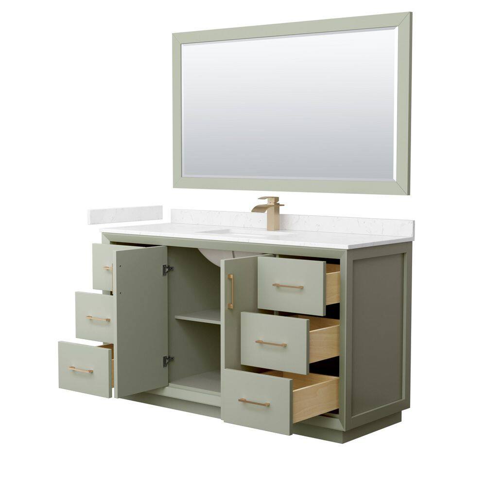 Strada 60" Light Green Freestanding Single Vanity with Marble Top