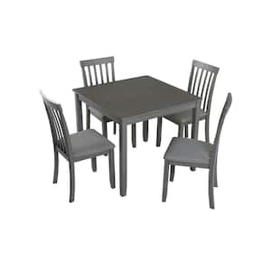 5-Piece Square Gray Wood Top Table Set Seats 4 for Small Space