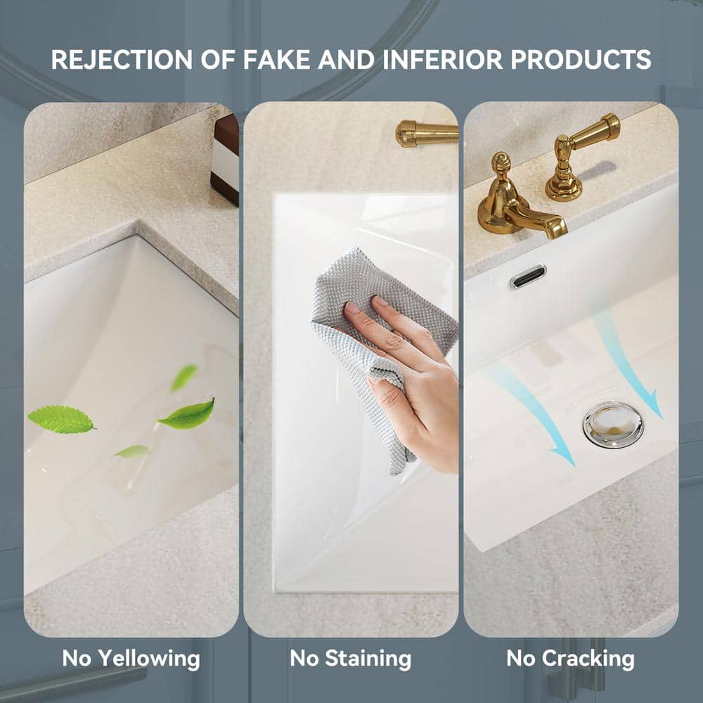 23.6" White Ceramic Undermount Rectangular Bathroom Sink with Overflow