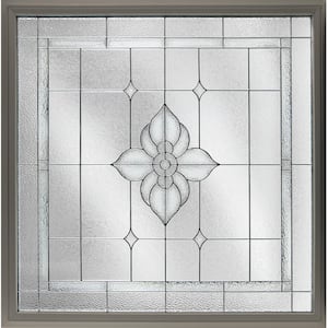 23.5 in. x 23.5 in. Bronze Frame Spring Flower Nickel Caming 1 in. Nail Fin Offset Vinyl Picture Window