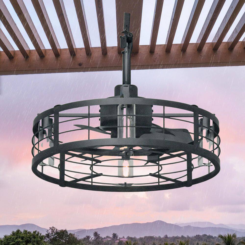 22 in Outdoor Ceiling Fans with Light Black Waterproof Fandelier Downrod Remote control DC motor for Patios Pergola price history on PriceWatchPro