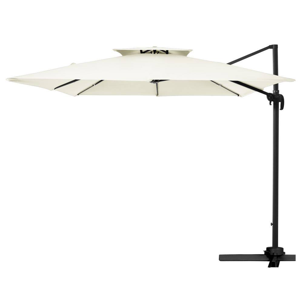 11 ft. x 11 ft. Sq. Cantilever Patio Umbrella with Weighted Base in Off-White