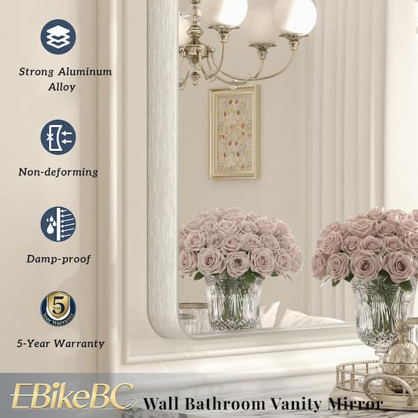 60 in. H x 30 in. W Rectangular Tempered Glass and Aluminum Alloy Framed Wall Bathroom Vanity Mirror in Brushed Silver