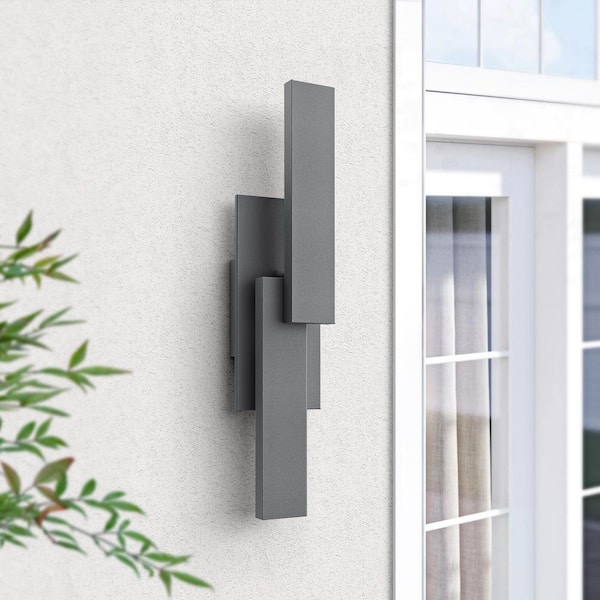 Maxax Decorators 21 in. Gray Unique Geometric Design Waterproof Integrated LED Outdoor Hardwired Lantern Sconce Fixture
