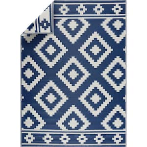 Milan Design Navy and Creme 5 ft. x 7 ft. Size 100% Eco-friendly Lightweight Plastic Indoor/Outdoor Area Rug
