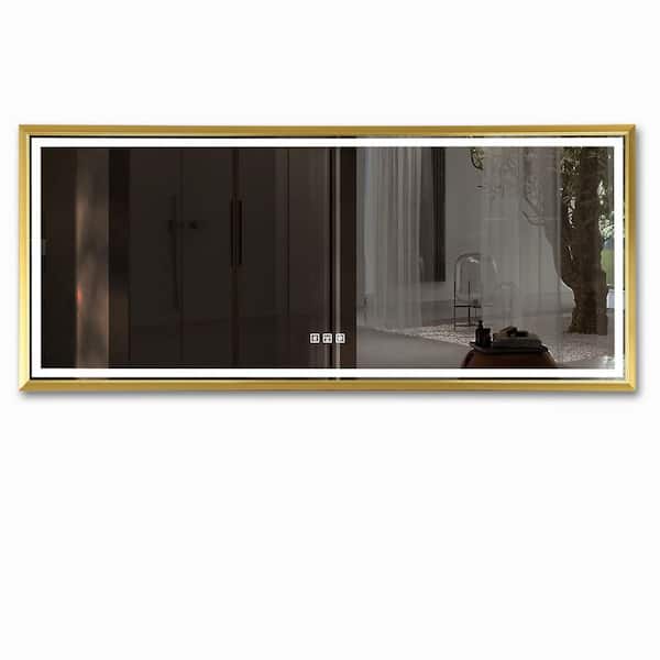 Andrea 72 in. W x 48 in. H Large Rectangular Metal Framed Dimmable AntiFog Wall Mount LED Bathroom Vanity Mirror in Gold