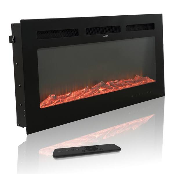 36 in. Wall Mounted/Embedded Electric Fireplace Insert with Crystal Glass Stone and Log Set