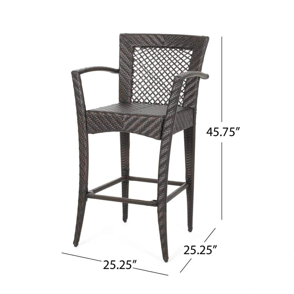 Megan 46" Dark Brown Wicker Outdoor Barstool Set
