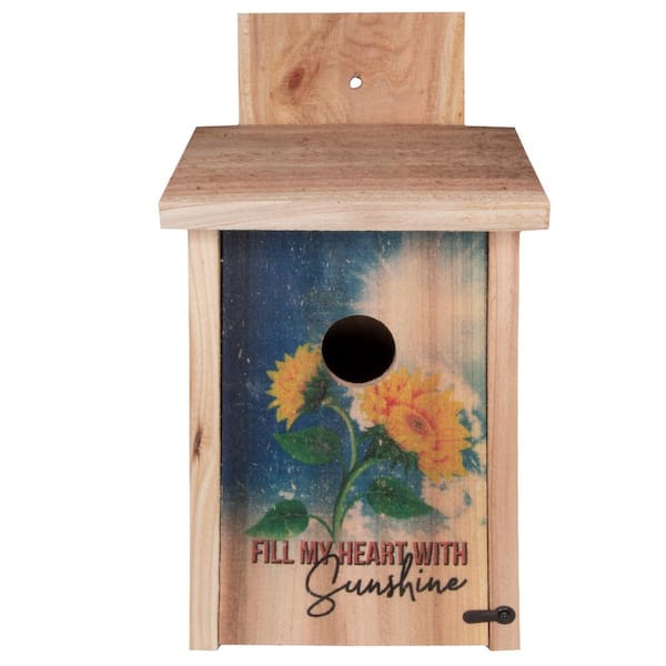 S and K Decorative Sunflower Design Cedar Blue Bird House