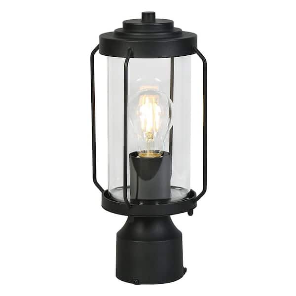 1-Light Black Metal Modern Outdoor Weather Resistant Pier Mount Light Post Lantern with LED