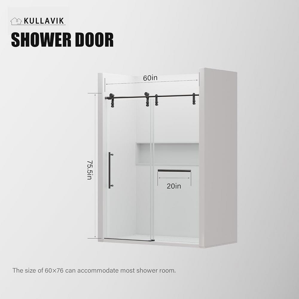 Black Frameless Sliding Shower Door with Clear Tempered Glass