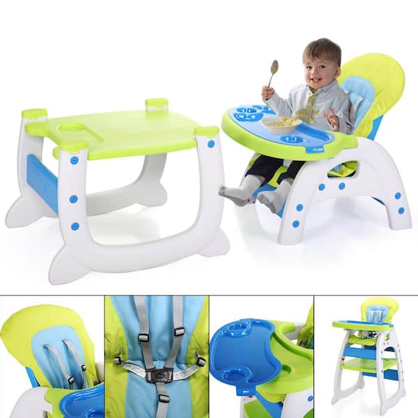 Baby Floor Chair for Kids Toddler Dining Base 2-in-1 Seat with Straps Baby Booster Feeding Seat with Detachable Tray Blue Cushion 