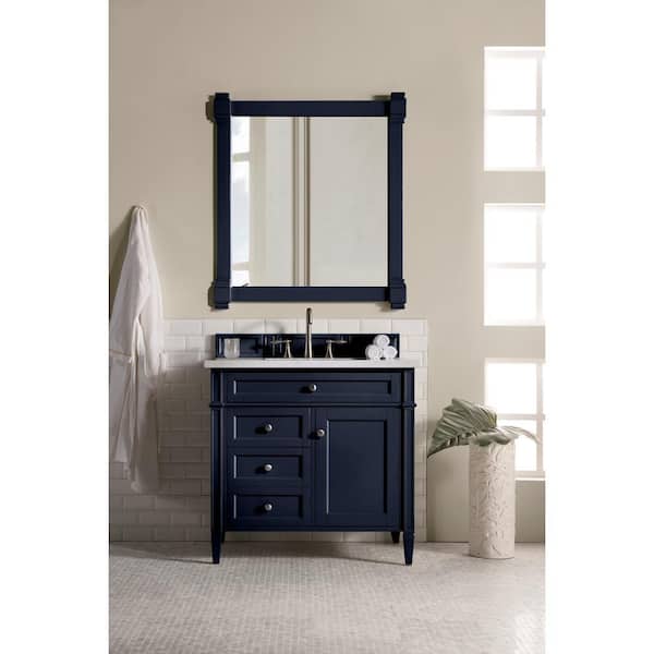 James Martin Vanities Brittany 36 in. W x 23.5 in.D x 34 in. H Single Bath Vanity in Victory Blue with Solid Surface Top in Arctic Fall