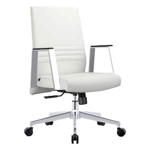 Aleen Mid-Century Modern Leather Office Chair with Adjustable Height, Tilt and Swivel (White)