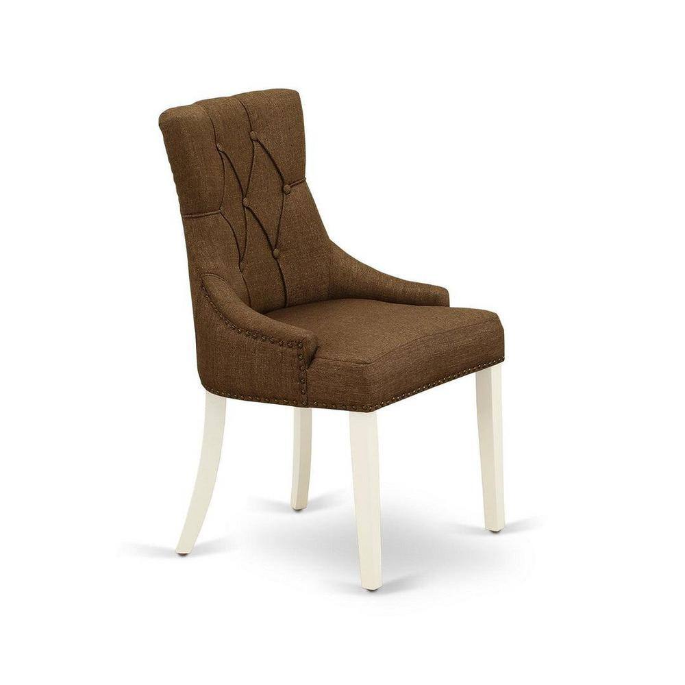 Linen White Round Dining Table with Dark Coffee Upholstered Chairs
