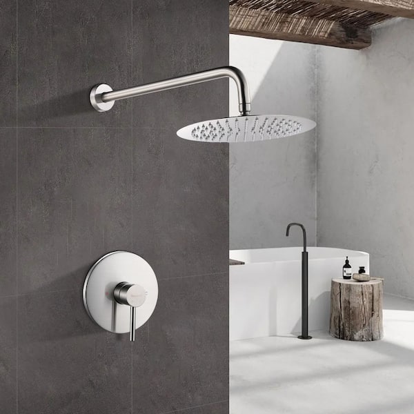 1-Spray Patterns with 1.5 GPM 10 in. Wall Mount Rain Fixed Shower Head in Brushed Nickel