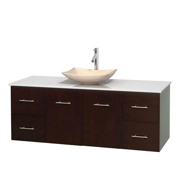 Wyndham Collection Centra 60 in. Vanity in Espresso with Solid-Surface Vanity Top in White and Sink