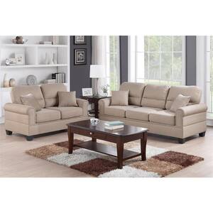 Bobkona 115 in. 2-Piece Round Arm Straight Fabric Straight Sofa Set in Beige