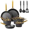 GRANITESTONE 14-Pieces Hard Anodized Aluminum Armor Max Gold Heavy Duty 4-Layer Ultra Release Nonstick Cookware Set 6150