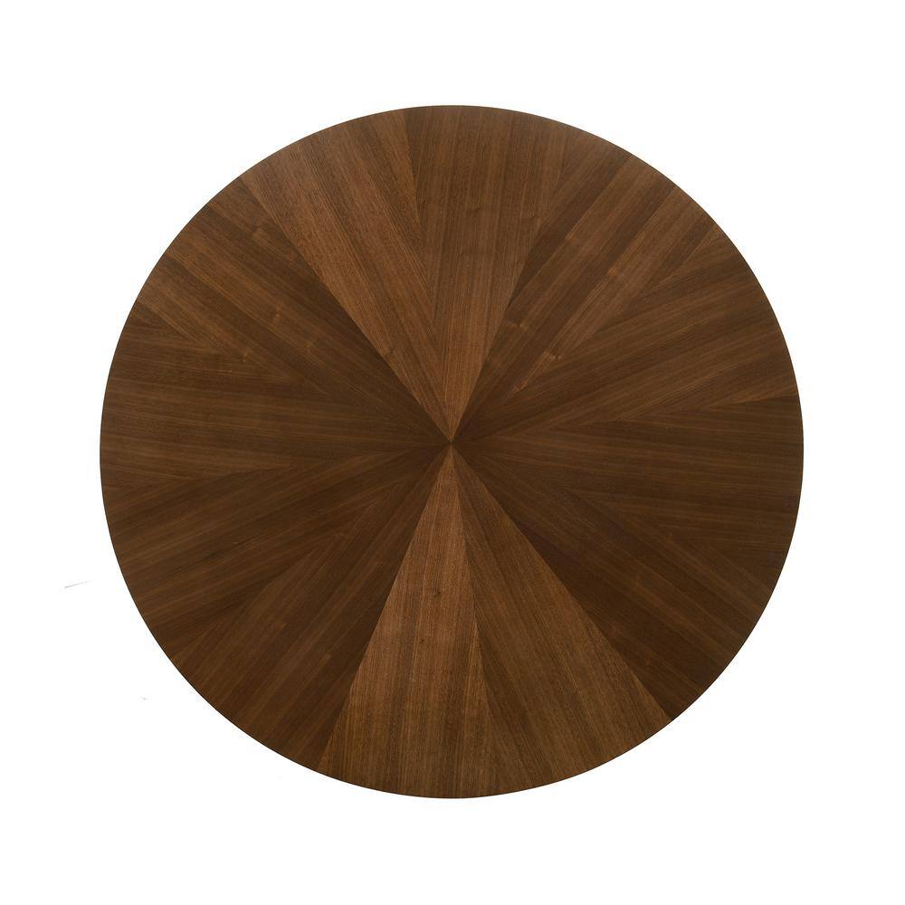 54" Round Walnut Wood Dining Table with Black Metal Base