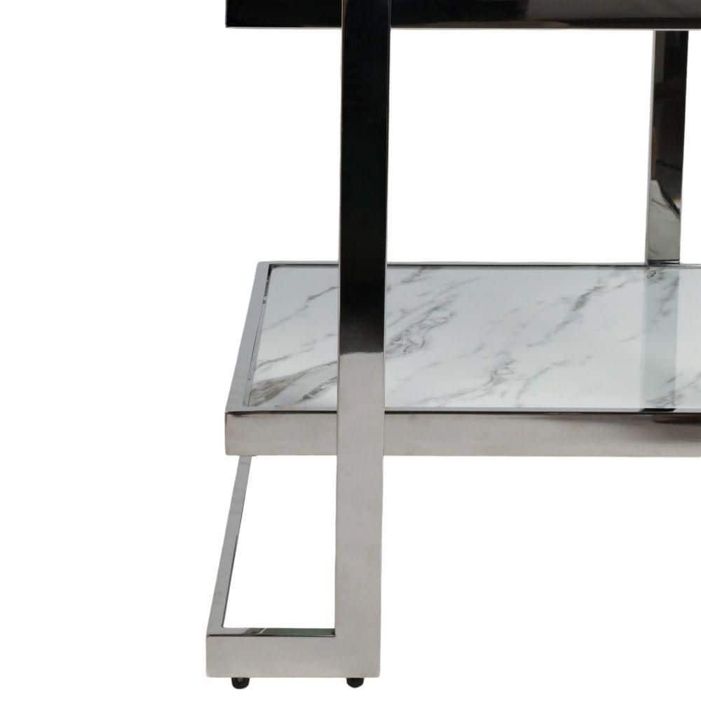 Elegant Silver & Marble Mirrored Side Table with Geometric Base