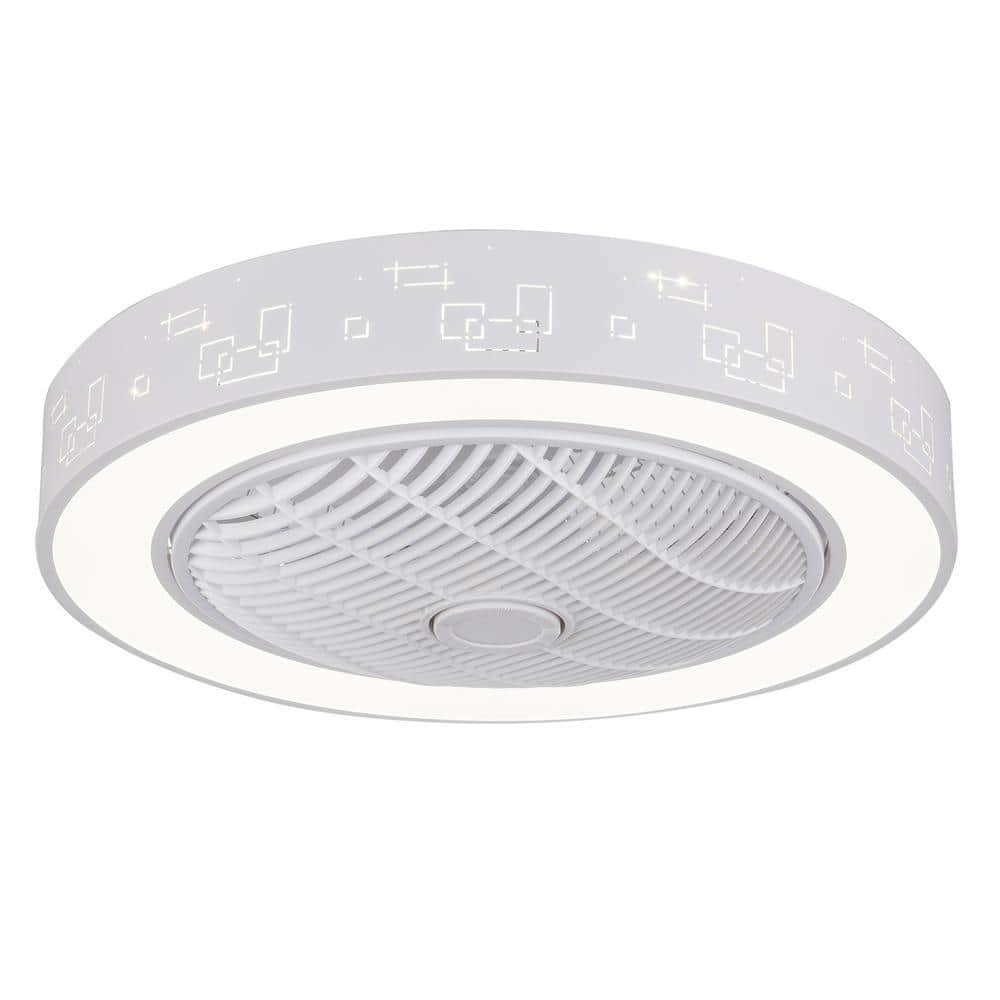 OUKANING 23 in. Indoor White Modern Round Enclosed Low Profile Dimmable ...