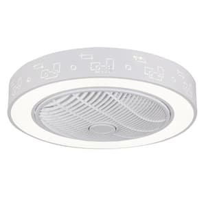 23 in. Indoor White Modern Round Enclosed Low Profile Dimmable Ceiling Fan with 3-Color Integrated LED and Remote