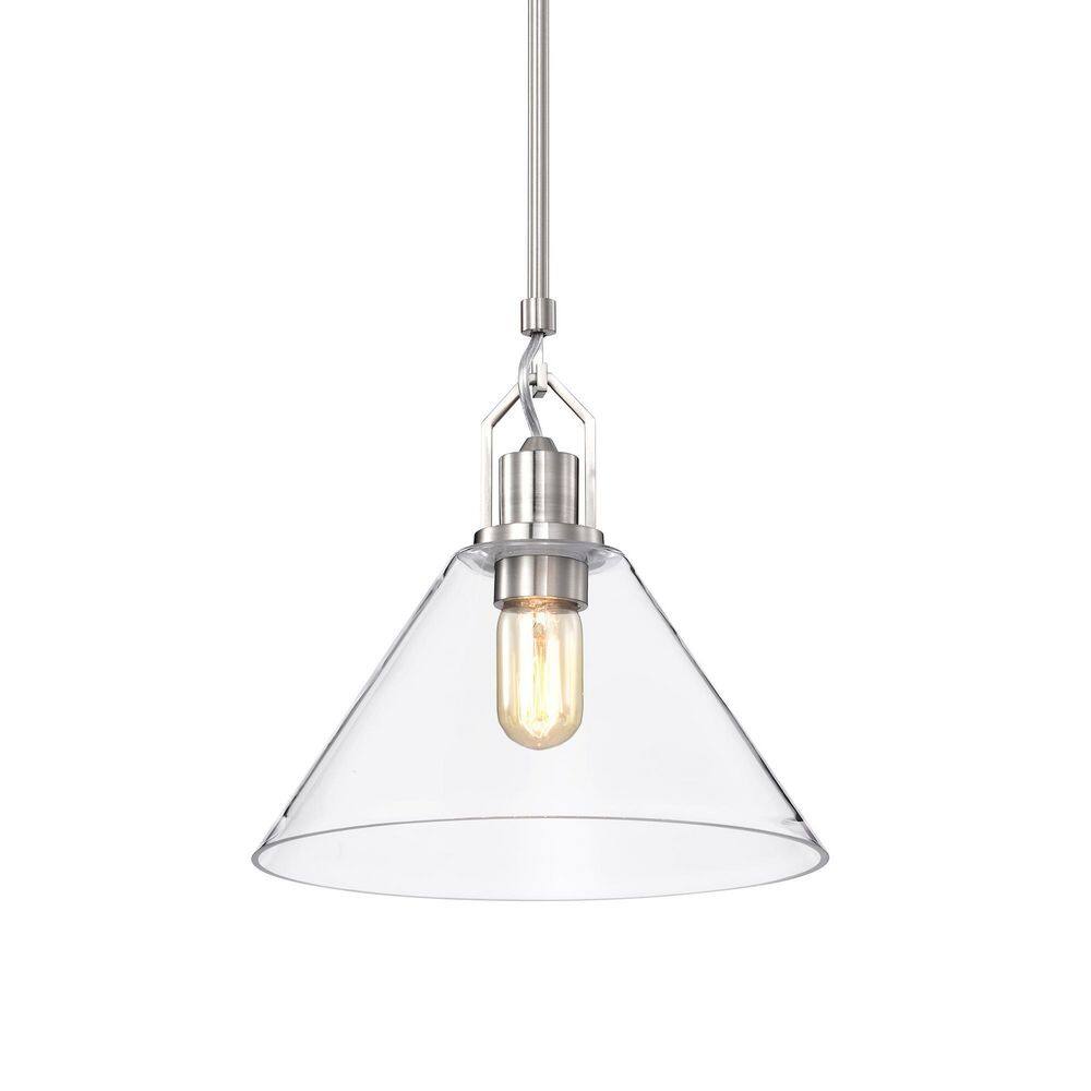 Edvivi Aria 12 in. 1Light Brushed Nickel Clear Cone Glass Farmhouse