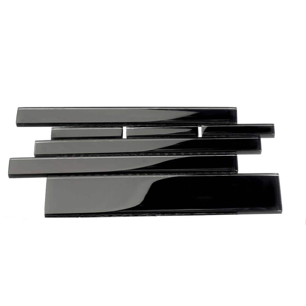Black Rectangular Brick 9.5 in. x 10.5 in. x 8mm Glass Backsplash and Wall 