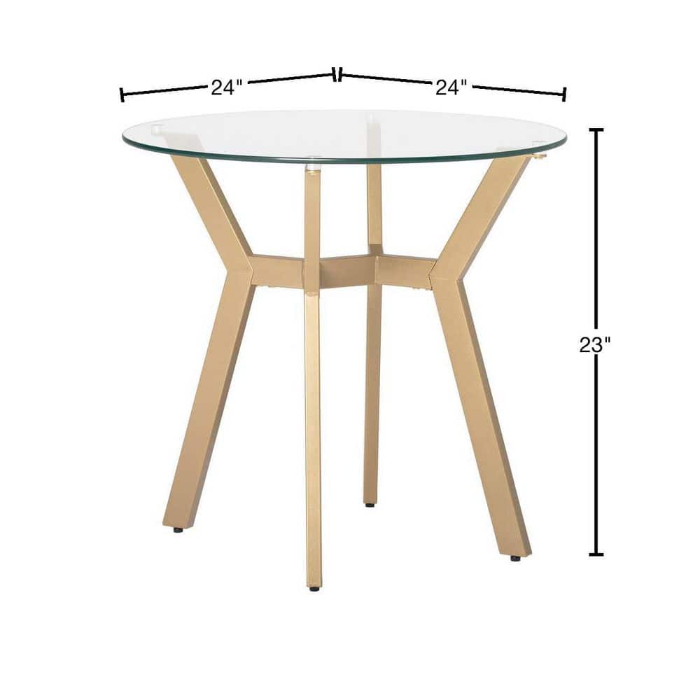 Gold and Clear Glass Round End Table with Metal Base