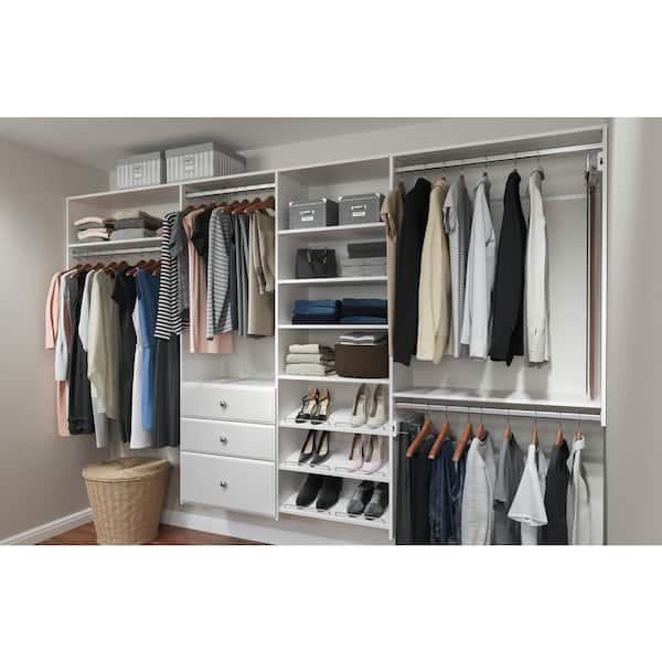 Dual Tower 96 in. W - 120 in. W White Tower System Wall Mount 14-Shelf Wood Closet System