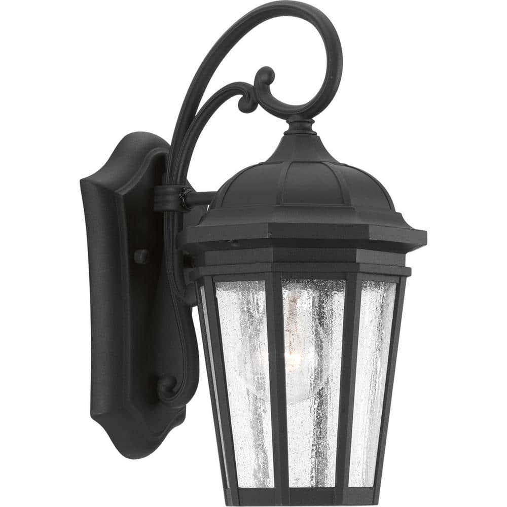 Antique Bronze and Black Outdoor Wall Lantern with Seeded Glass